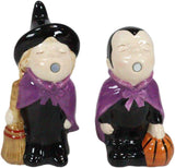 Ebros Gift Halloween Villains Vampire Dracula Kissing Witch With Broomstick Salt And Pepper Shakers Set Magnetic Ceramic Figurines With Rubber Stoppers Wicca Witchcraft Witches Themed Accents